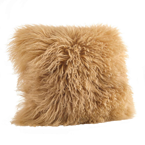 16" Mongolian Lamb Fur Pillow - Poly Filled: Gold